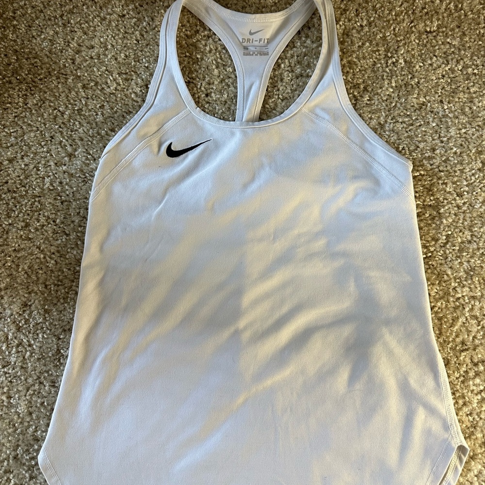Nike White Racerback Athletic Tank with Black Swoosh